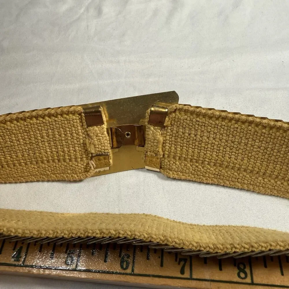 Vintage Gold Tone Metal Snake Skin Stretch Belt Floral Buckle Disco Mod Boho